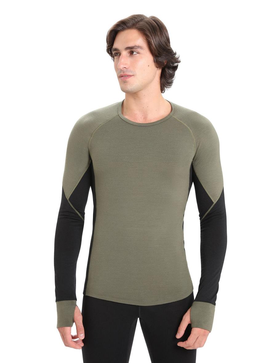 Icebreaker BodyfitZone™ Merino 260 Zone Long Sleeve Crewe Thermal Top Miesten Base Layers Oliivinvihreä Mustat | FI 1380FDNM